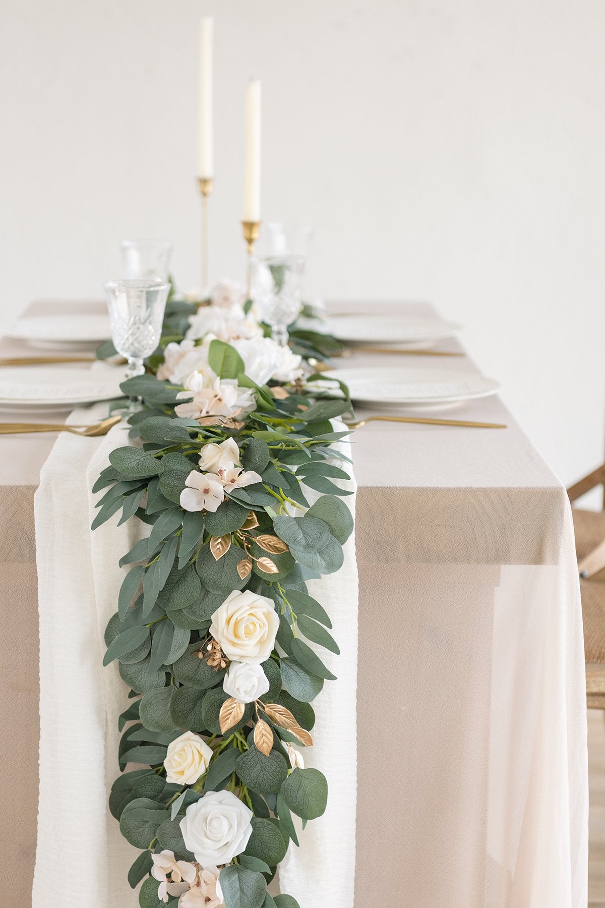 Eucalyptus and Willow Leaf Flower Garland 6.5FT - Cream - lingsDev
