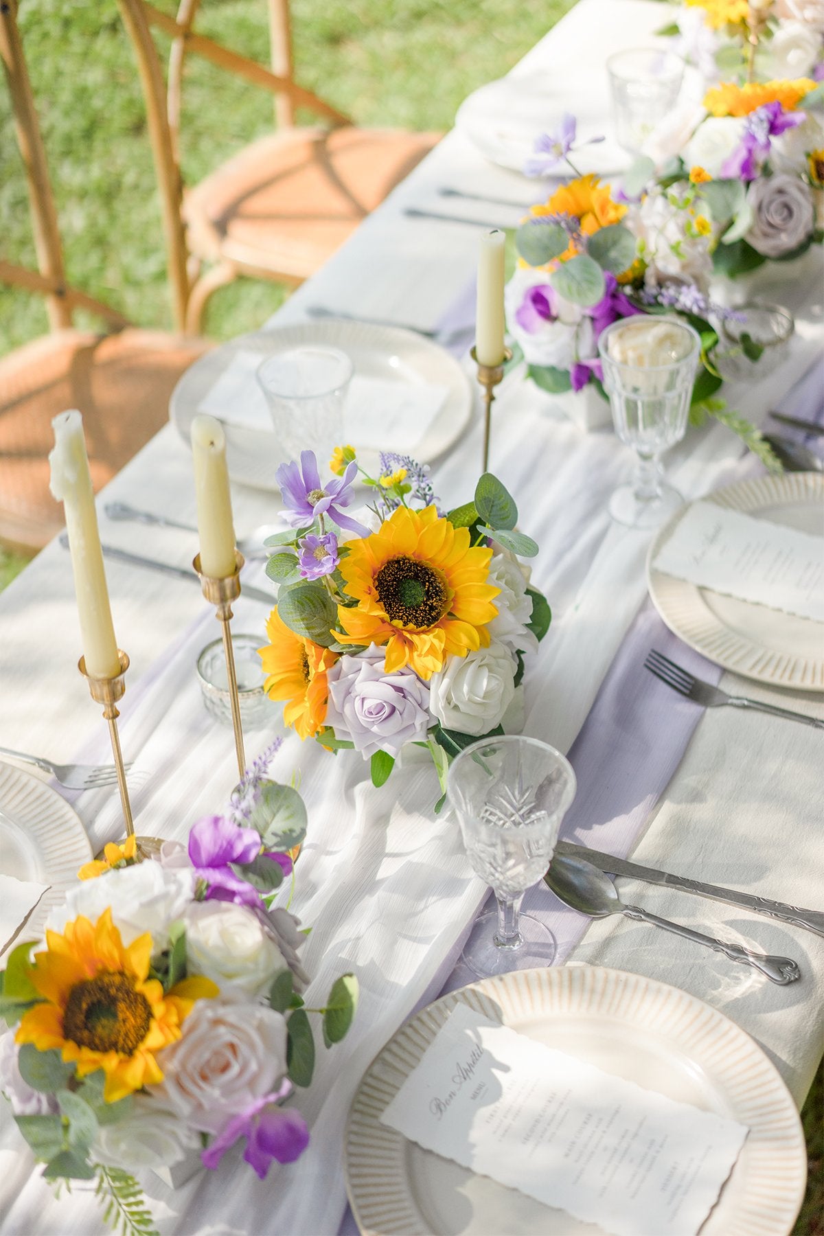 Half Moon Flower Ball Centerpiece (Set of 6) - Sunflowers & Lavender - lingsDev