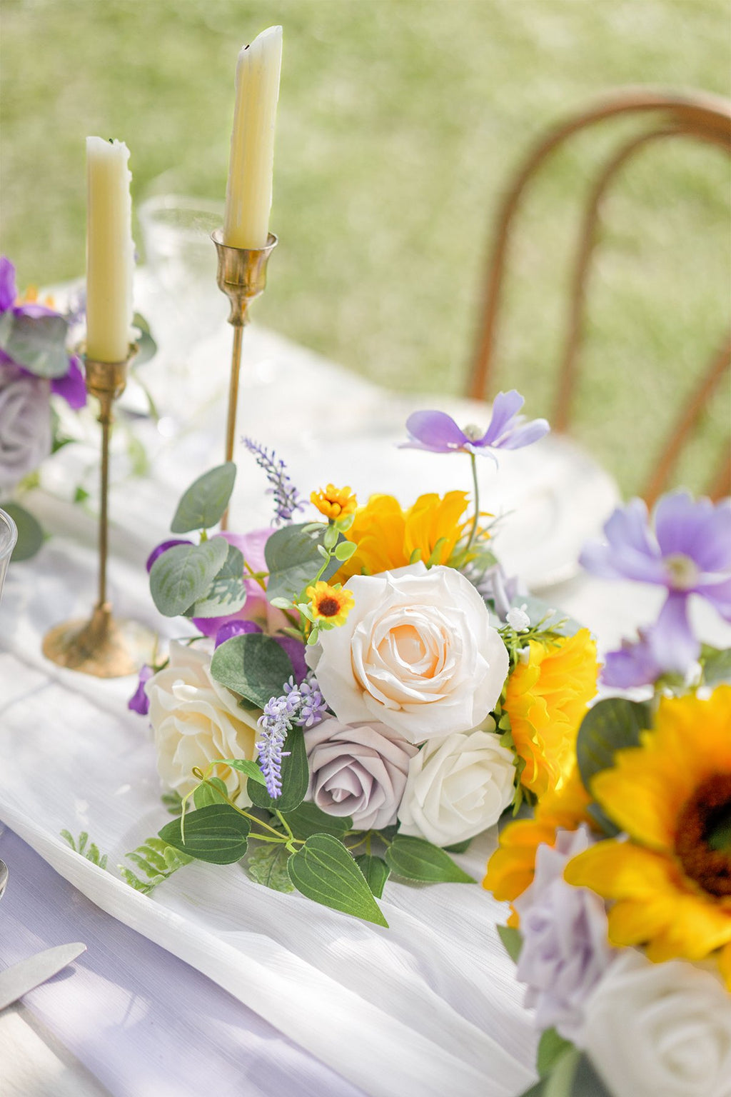 Half Moon Flower Ball Centerpiece (Set of 6) - Sunflowers & Lavender - lingsDev