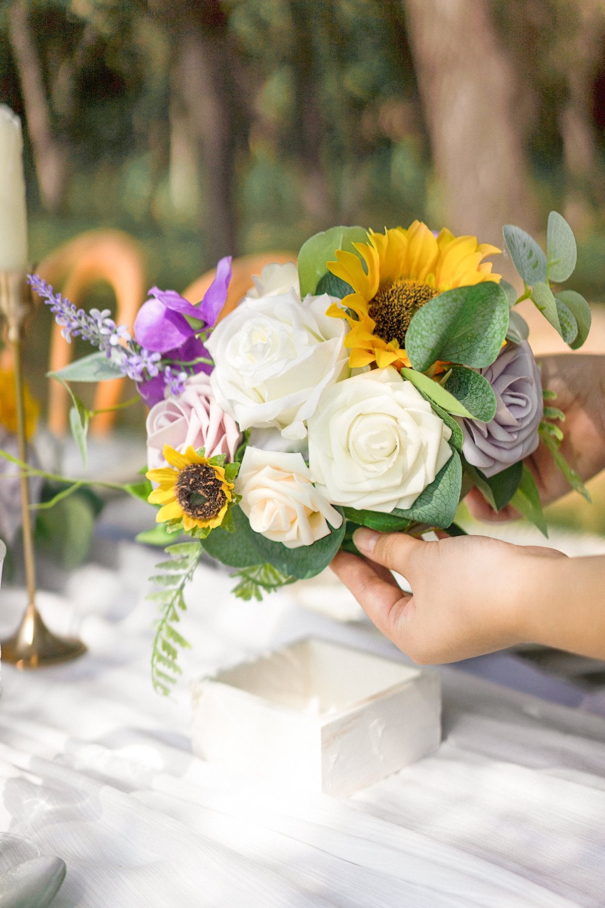 Half Moon Flower Ball Centerpiece (Set of 6) - Sunflowers & Lavender - lingsDev