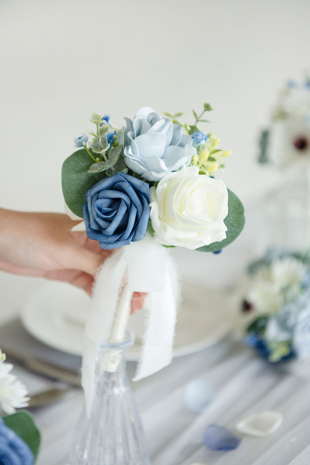 Centerpiece Mini Flower Bouquets (Set of 6) - Dusty Blue - lingsDev