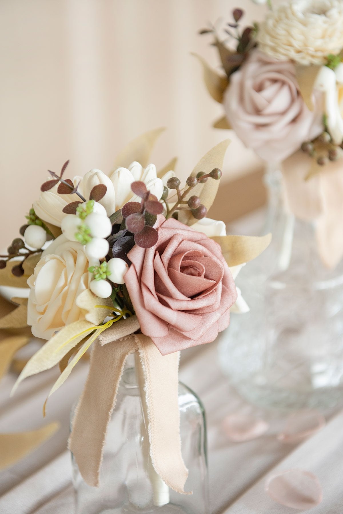 Centerpiece Mini Flower Bouquets (Set of 6) - Neutral Dusty Rose - lingsDev