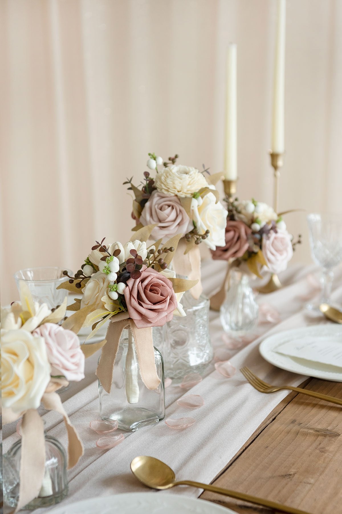 Centerpiece Mini Flower Bouquets (Set of 6) - Neutral Dusty Rose - lingsDev