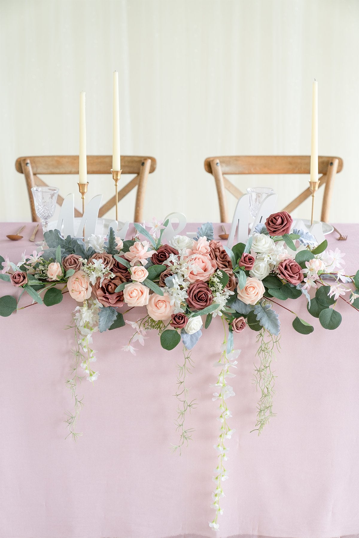 Flower Swag and Tablecloth For Sweetheart Table - Dusty Rose - lingsDev