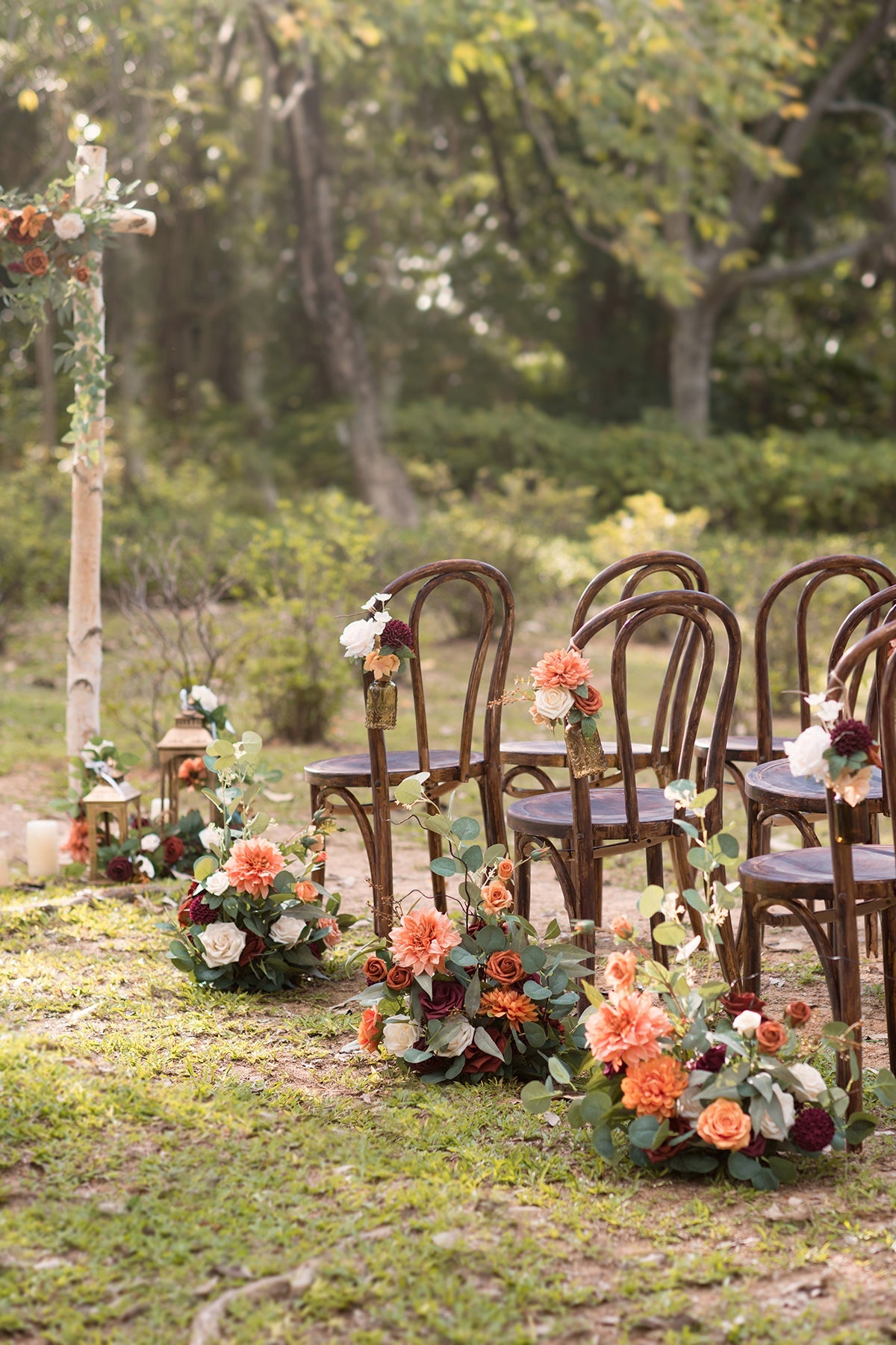 Free-Standing Flower Arrangements in Sunset Terracotta