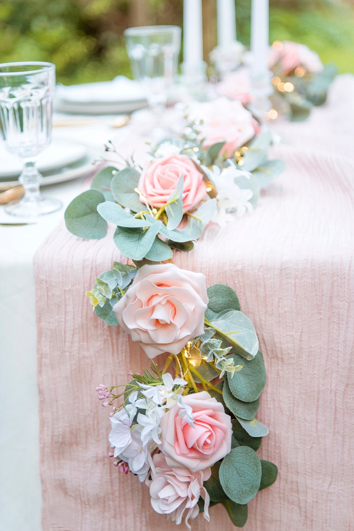 Eucalyptus Flower Garland with Fairy Lights 6.5FT - Blush Pink - lingsDev