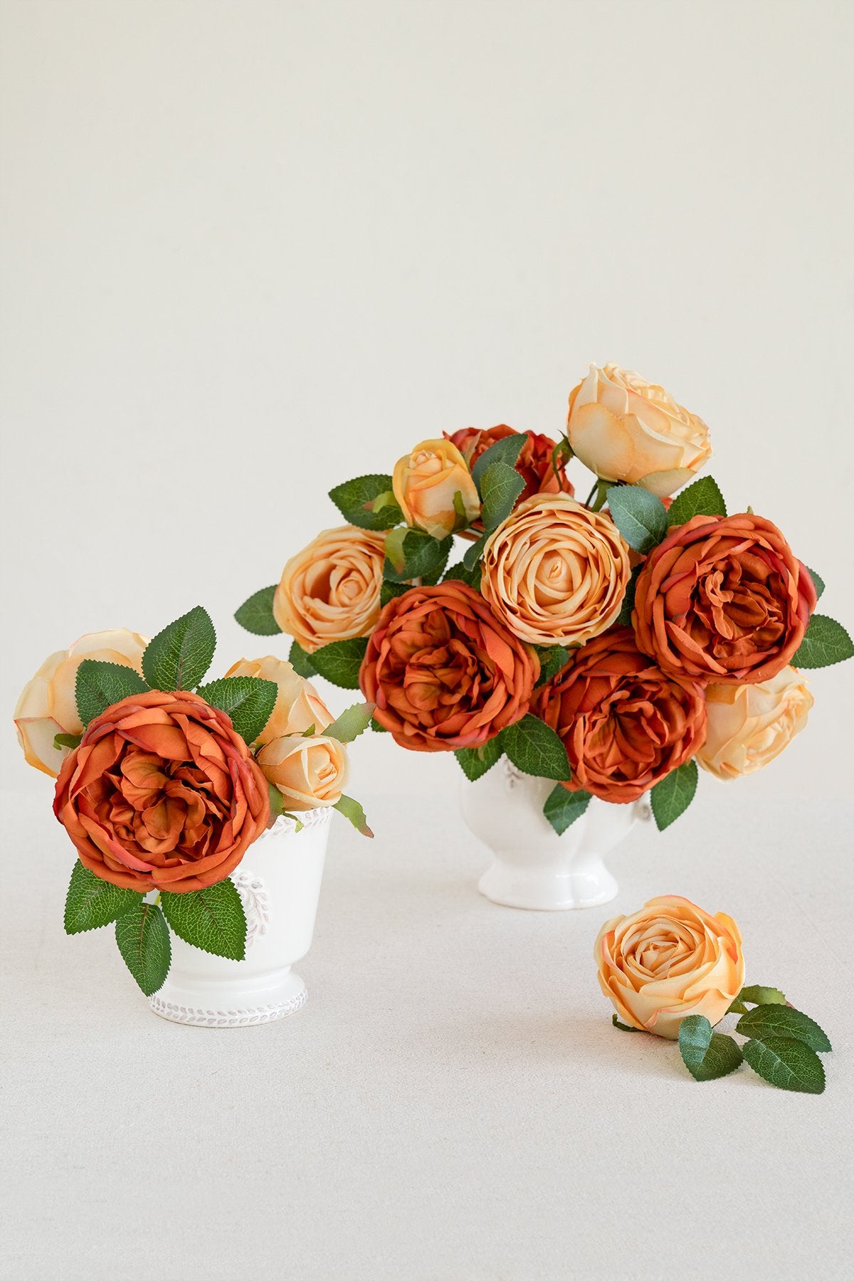 3.5" Silk Austin Rose & 3" Cabbage Rose with Stem - Burnt Orange - lingsDev