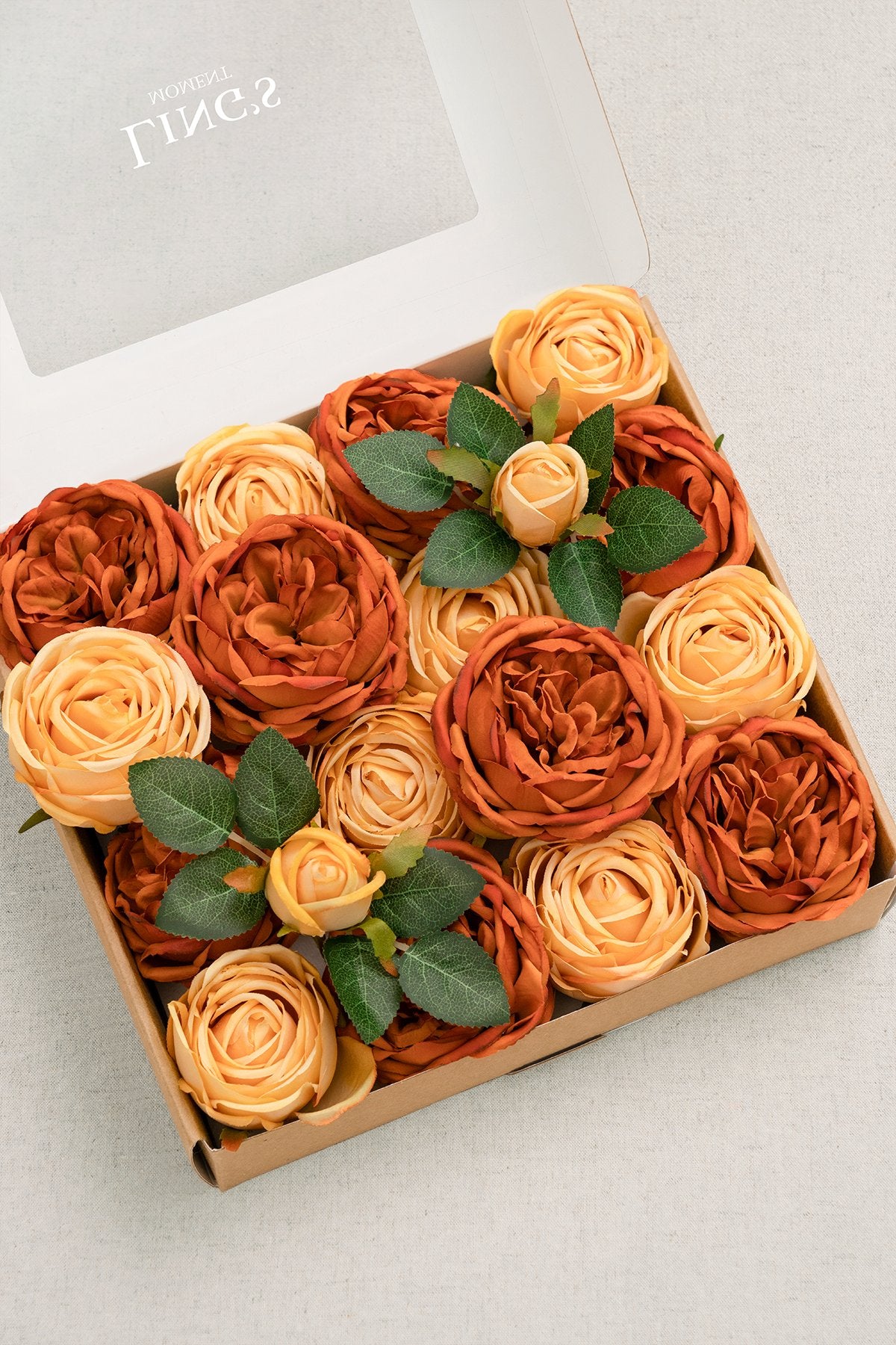 3.5" Silk Austin Rose & 3" Cabbage Rose with Stem - Burnt Orange - lingsDev