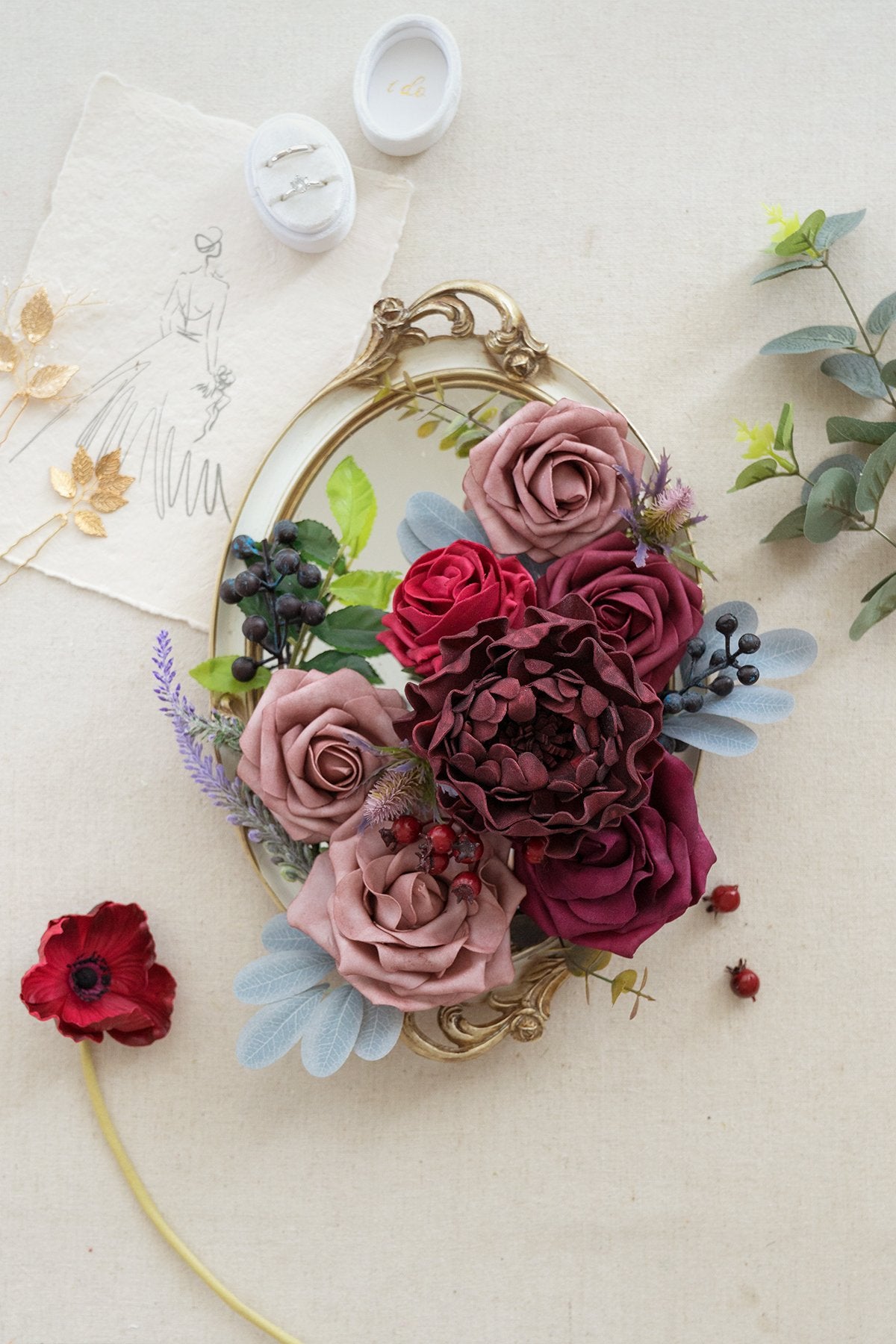 Burgundy & Marsala Flowers Box Set - 26 Styles - lingsDev