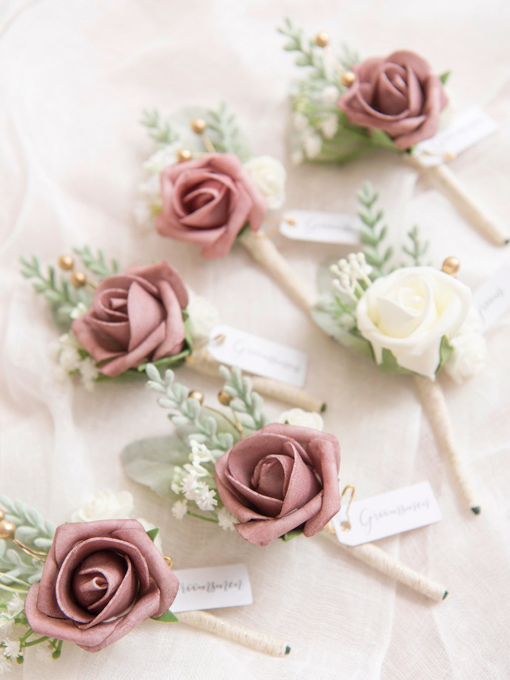 Dusty Rose & Cream Personal Flowers  Package | Bouquets + Wrist Corsages + Boutonnieres