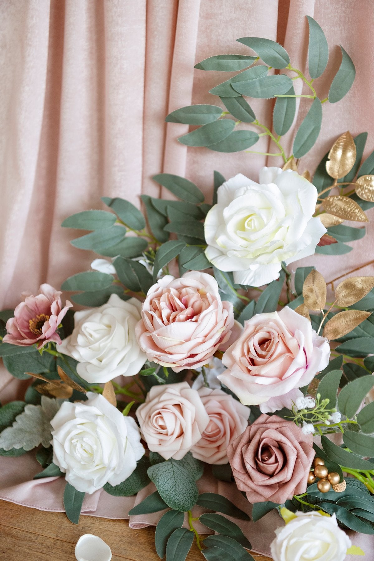 Table Floral Decor with Table Skirt (Set of 3) - Dusty Rose - lingsDev