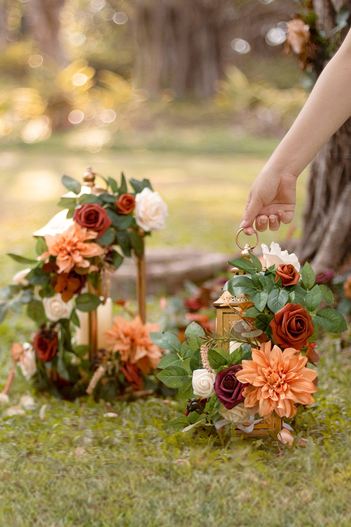 Lantern Floral Arrangements (Set of 6) - Sunset Terracotta