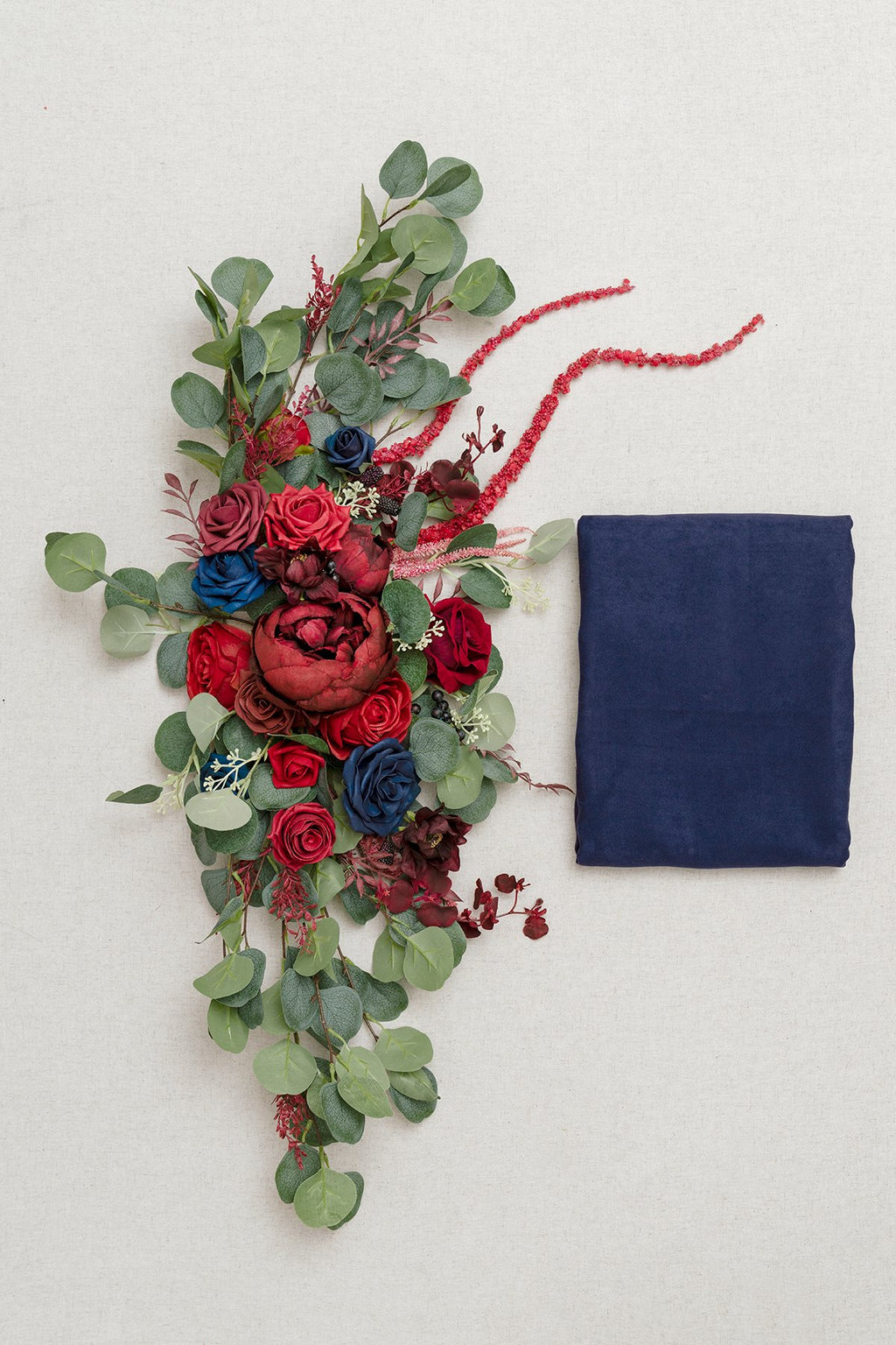 Flower Swag and Tablecloth for Sweetheart Table - Burgundy & Navy Blue - lingsDev