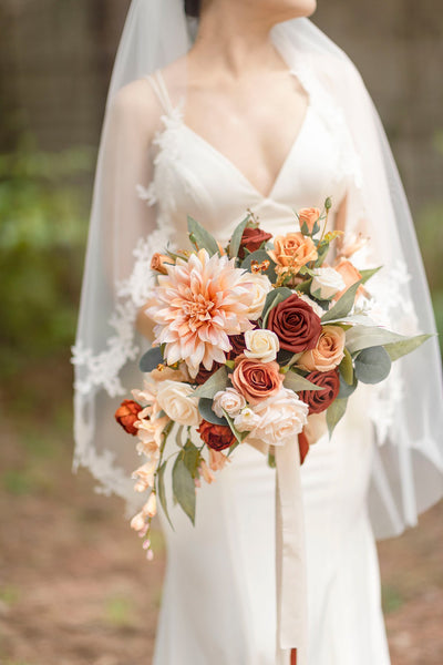 11"/17" Deluxe Bridal Bouquet - Sunset Terracotta
