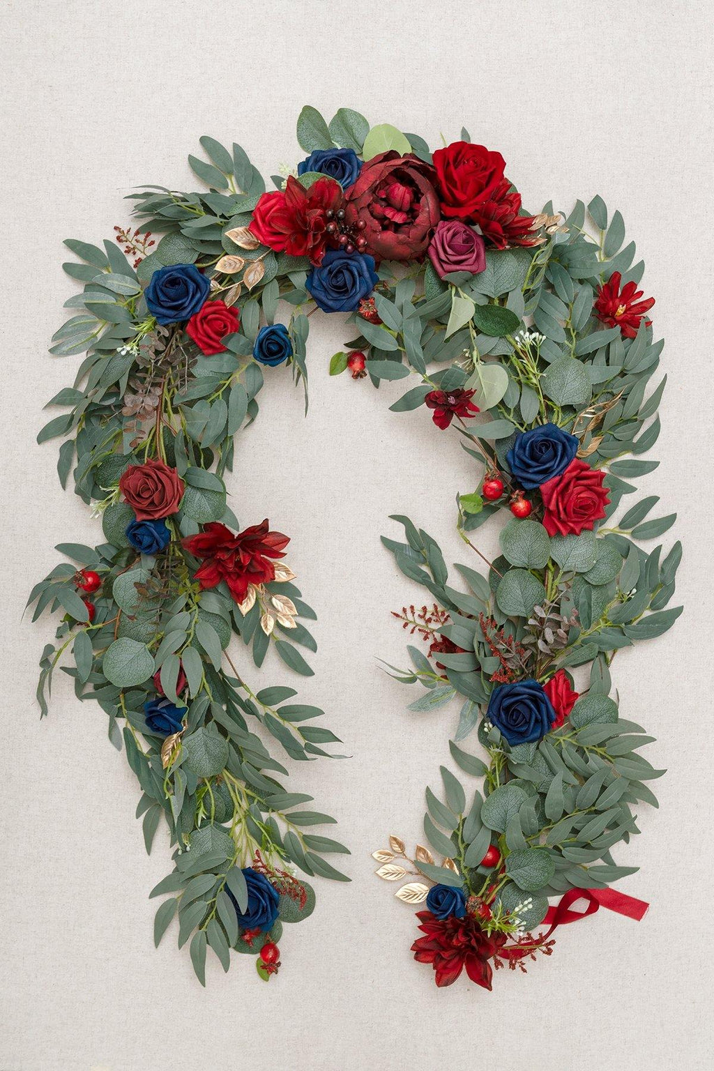 Eucalyptus and Willow Leaf Flower Garland 6.5FT - Burgundy & Navy Blue - lingsDev