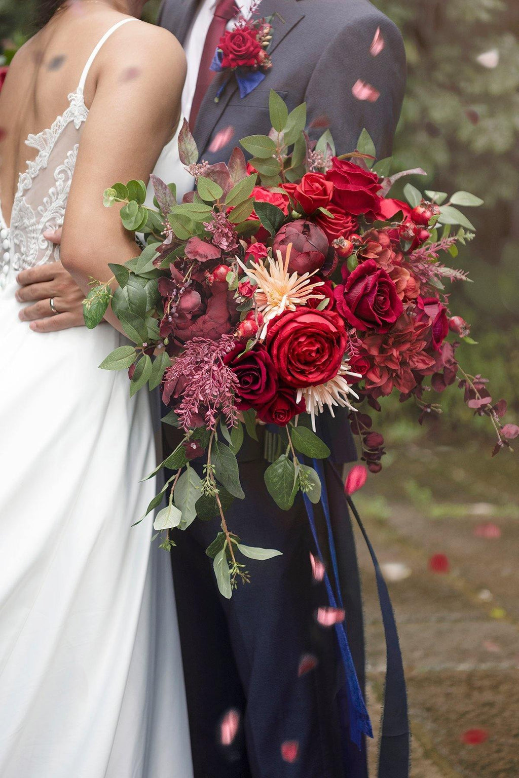 17'' Bridal Bouquet - Burgundy and Navy Blue - lingsDev