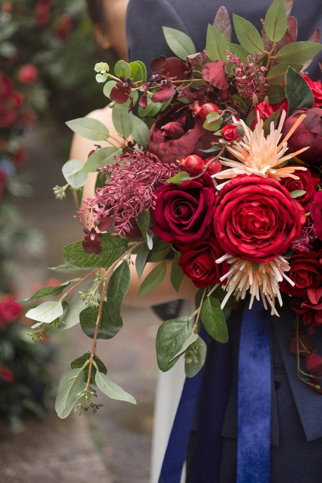 17'' Bridal Bouquet - Burgundy and Navy Blue - lingsDev