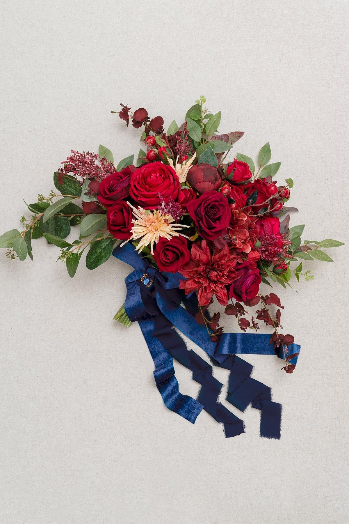 17'' Bridal Bouquet - Burgundy and Navy Blue - lingsDev