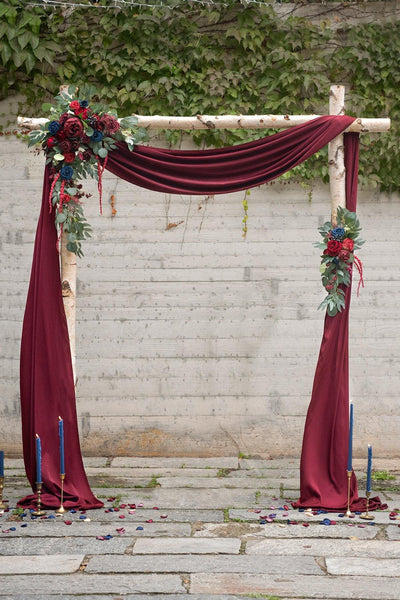 Flower Arch Décor with Drape (Set of 2) - Burgundy & Navy Blue - lingsDev