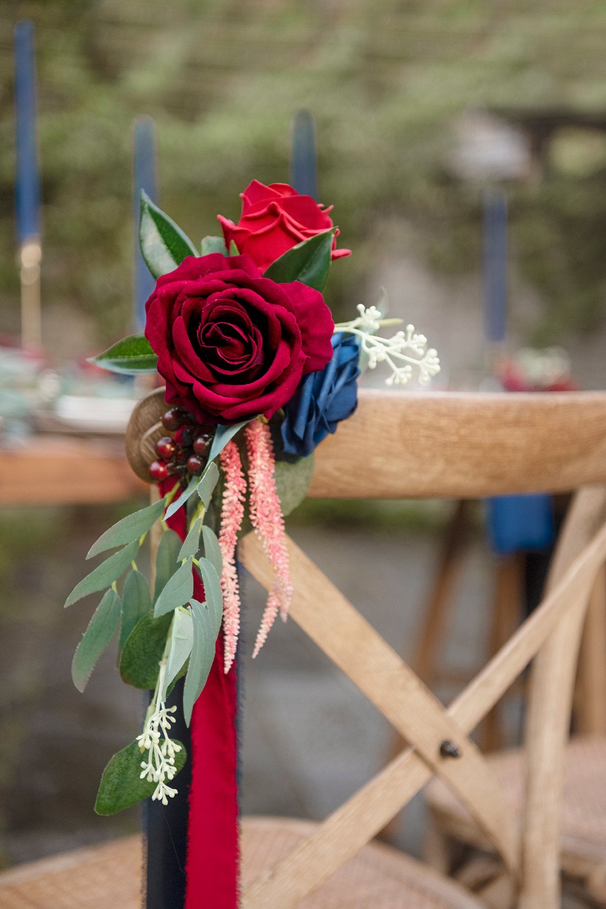 Wedding Aisle Decoration Pew Flowers (Set of 8) - Burgundy & Navy Blue - lingsDev