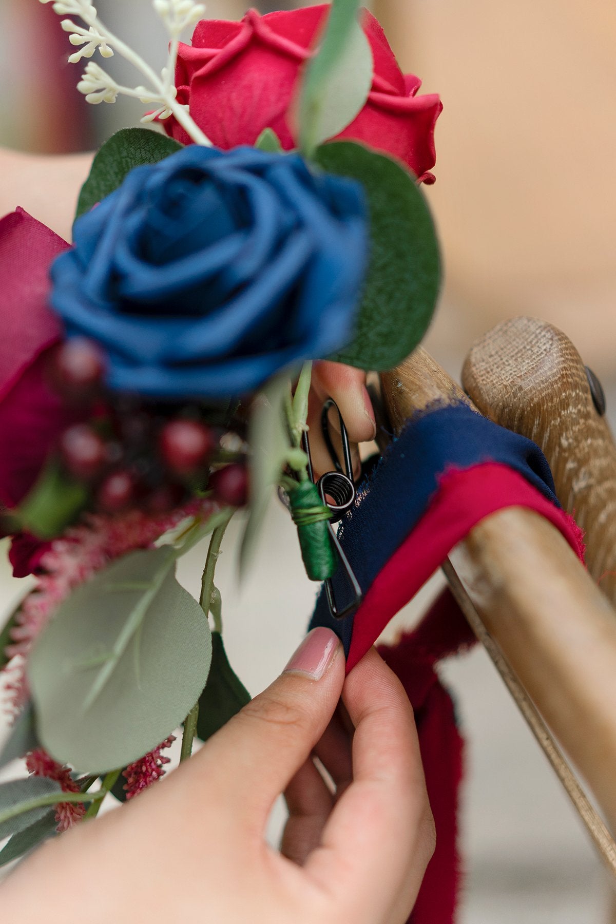 Wedding Aisle Decoration Pew Flowers (Set of 8) - Burgundy & Navy Blue - lingsDev