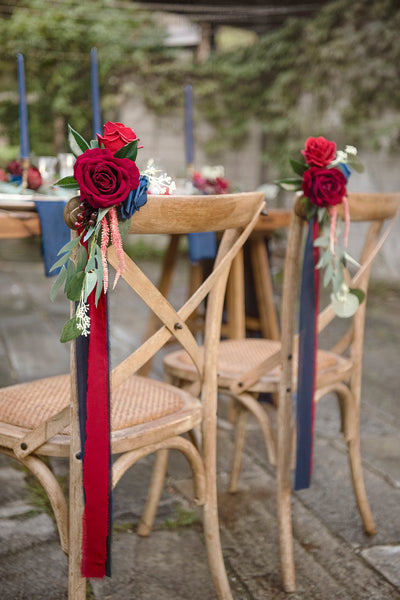 Wedding Aisle Decoration Pew Flowers (Set of 8) - Burgundy & Navy Blue - lingsDev