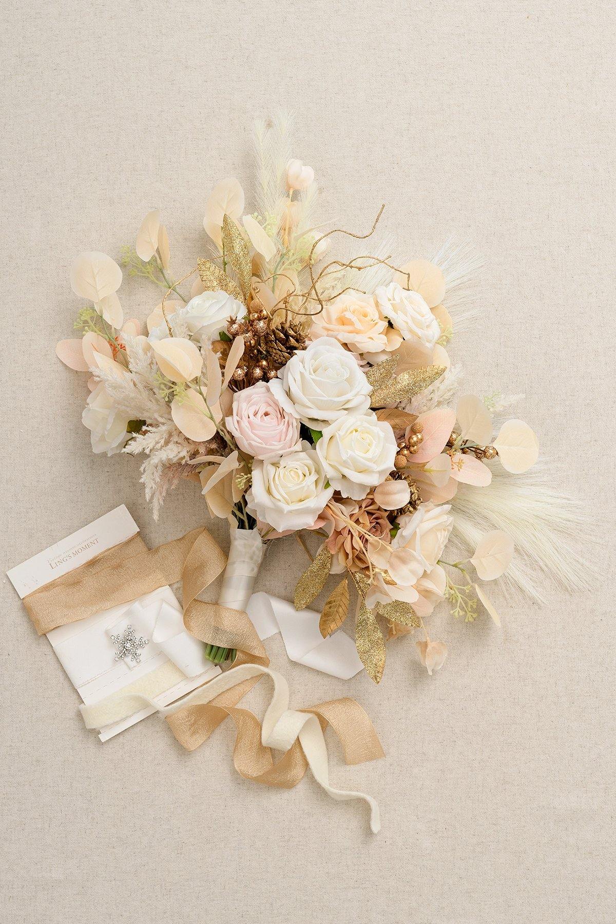 11"/17" Bridal Bouquet - White & Beige - lingsDev