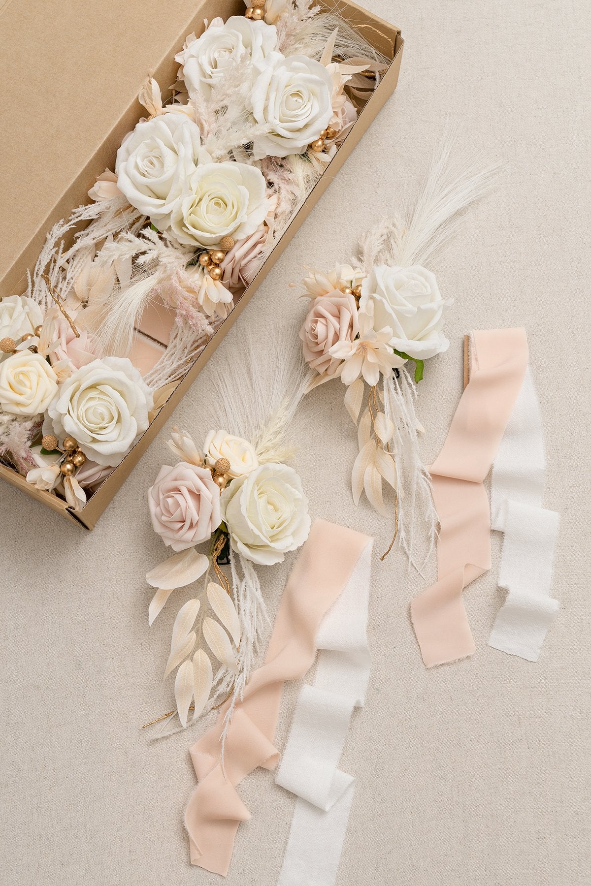 Wedding Aisle Decoration Pew Flowers (Set of 8) - White & Beige - lingsDev