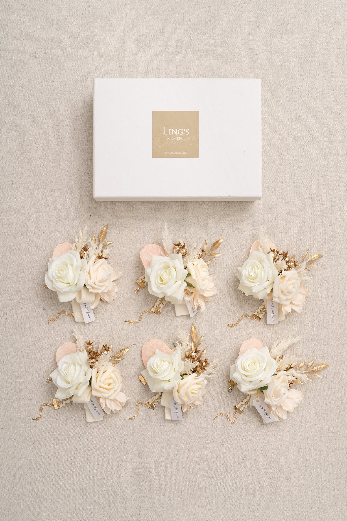 Wrist Corsages (Set of 6) - White & Beige - lingsDev