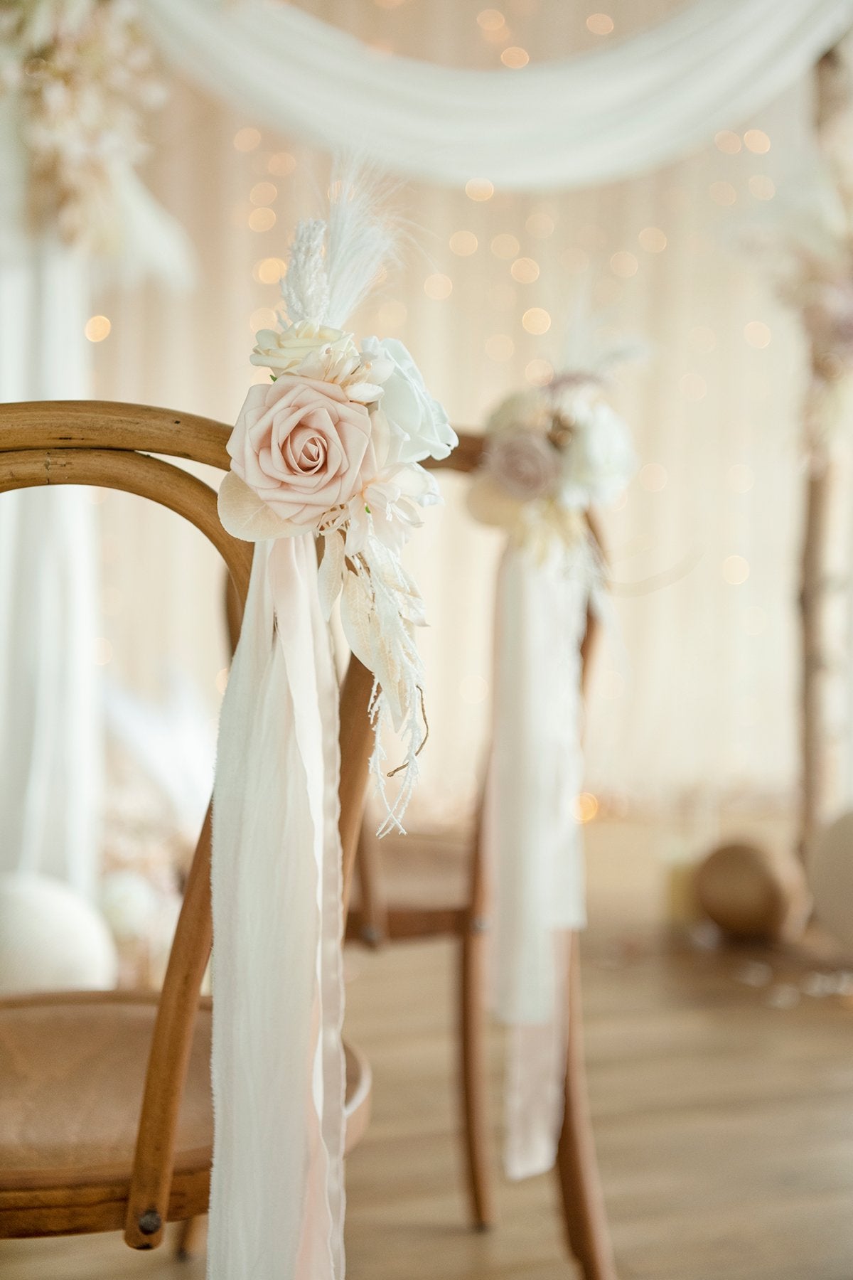 Wedding Aisle Decoration Pew Flowers (Set of 8) - White & Beige - lingsDev