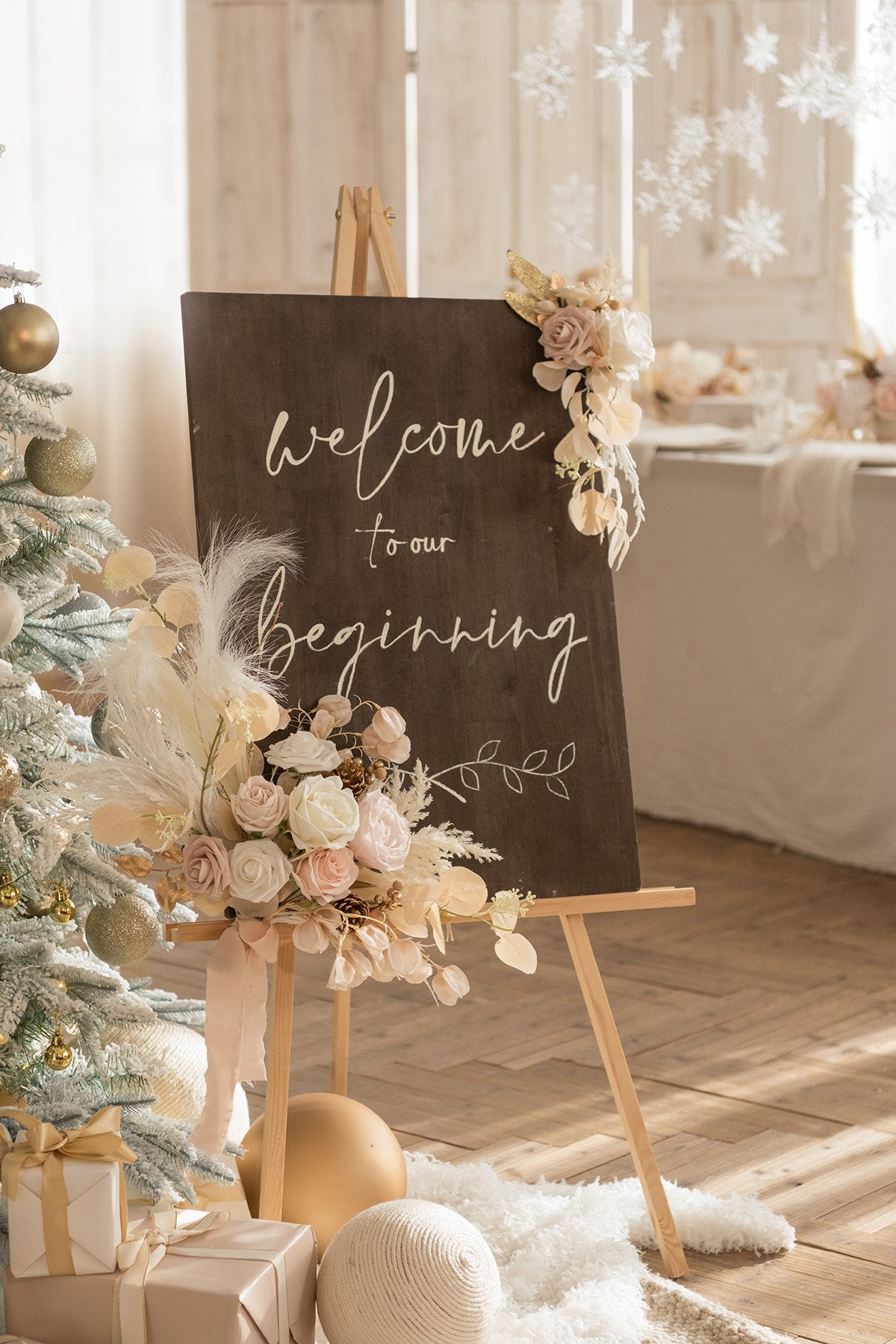 Flower Sign Décor (Set of 2) - White & Beige - lingsDev