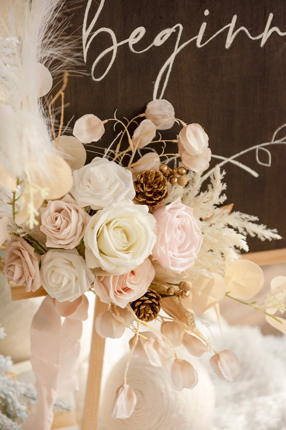 Flower Sign Décor (Set of 2) - White & Beige - lingsDev