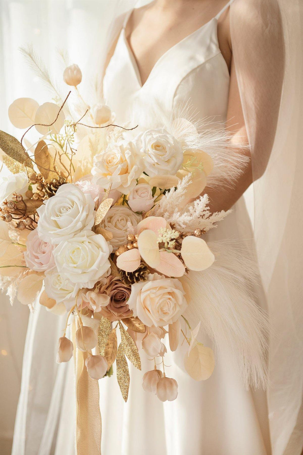 11"/17" Bridal Bouquet - White & Beige - lingsDev