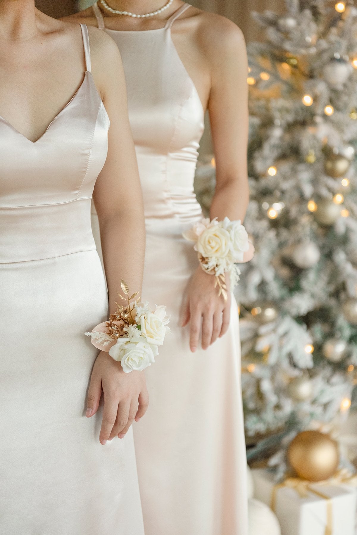 Wrist Corsages (Set of 6) - White & Beige - lingsDev