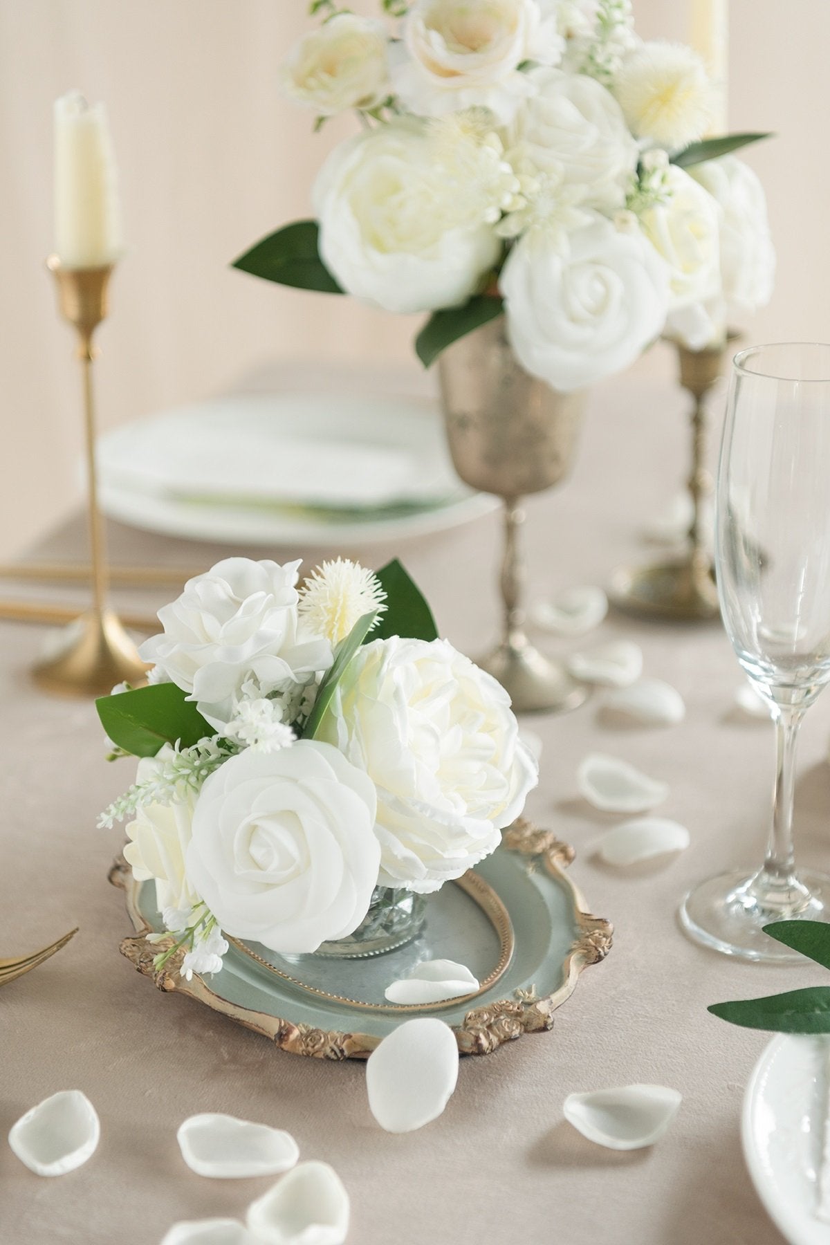 Silk Rose Petals - White & Beige - lingsDev