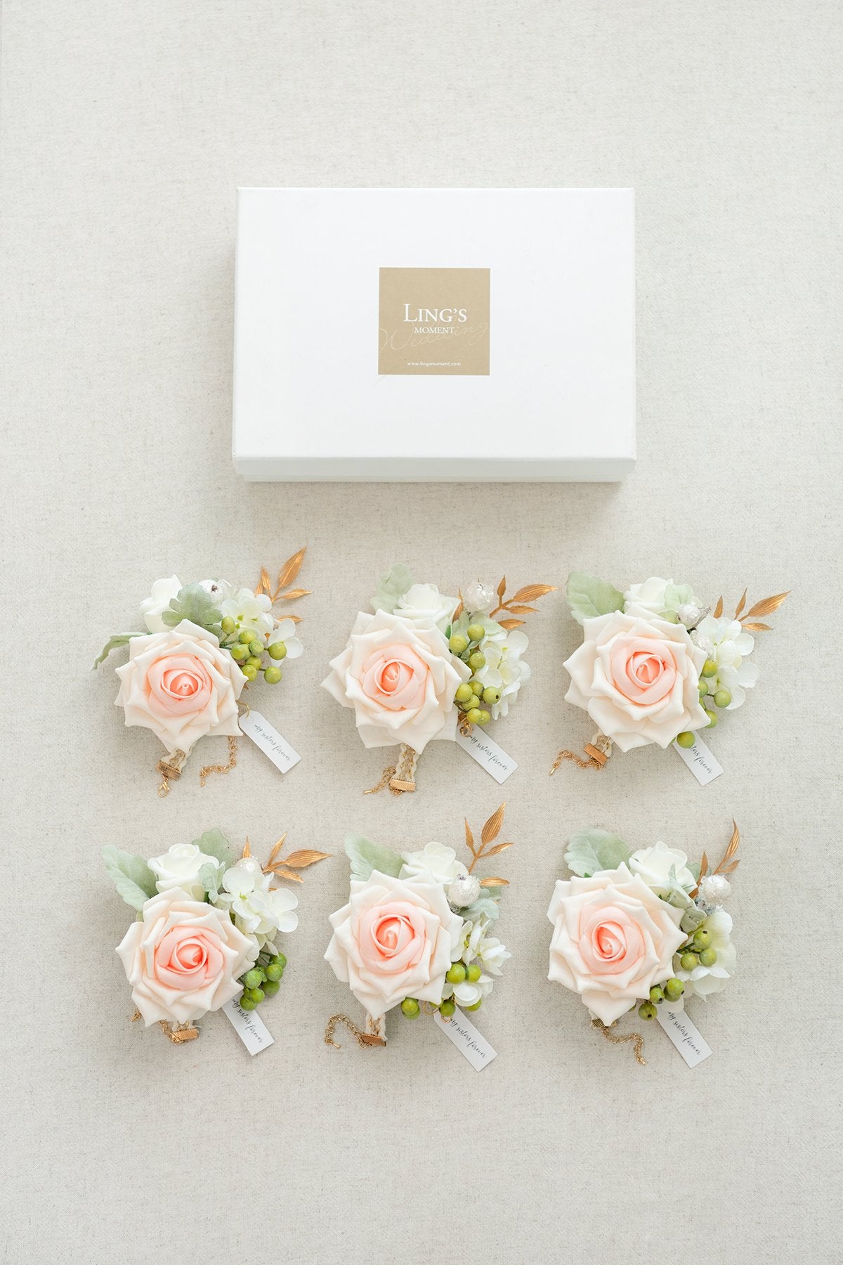 Wrist Corsages (Set of 6) - Blush