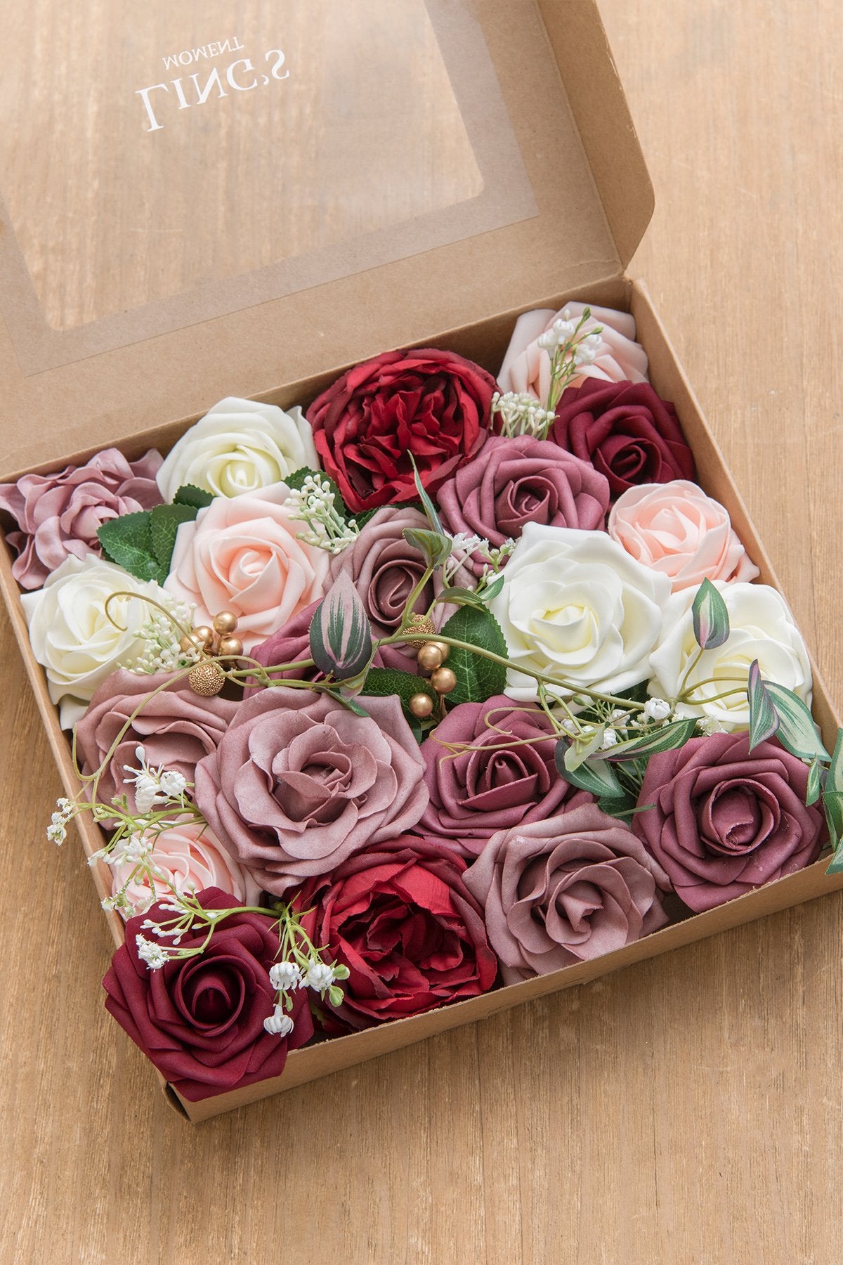 French Dusty Rose & Burgundy Flowers Box Set - 9 Colors - Ling's moment