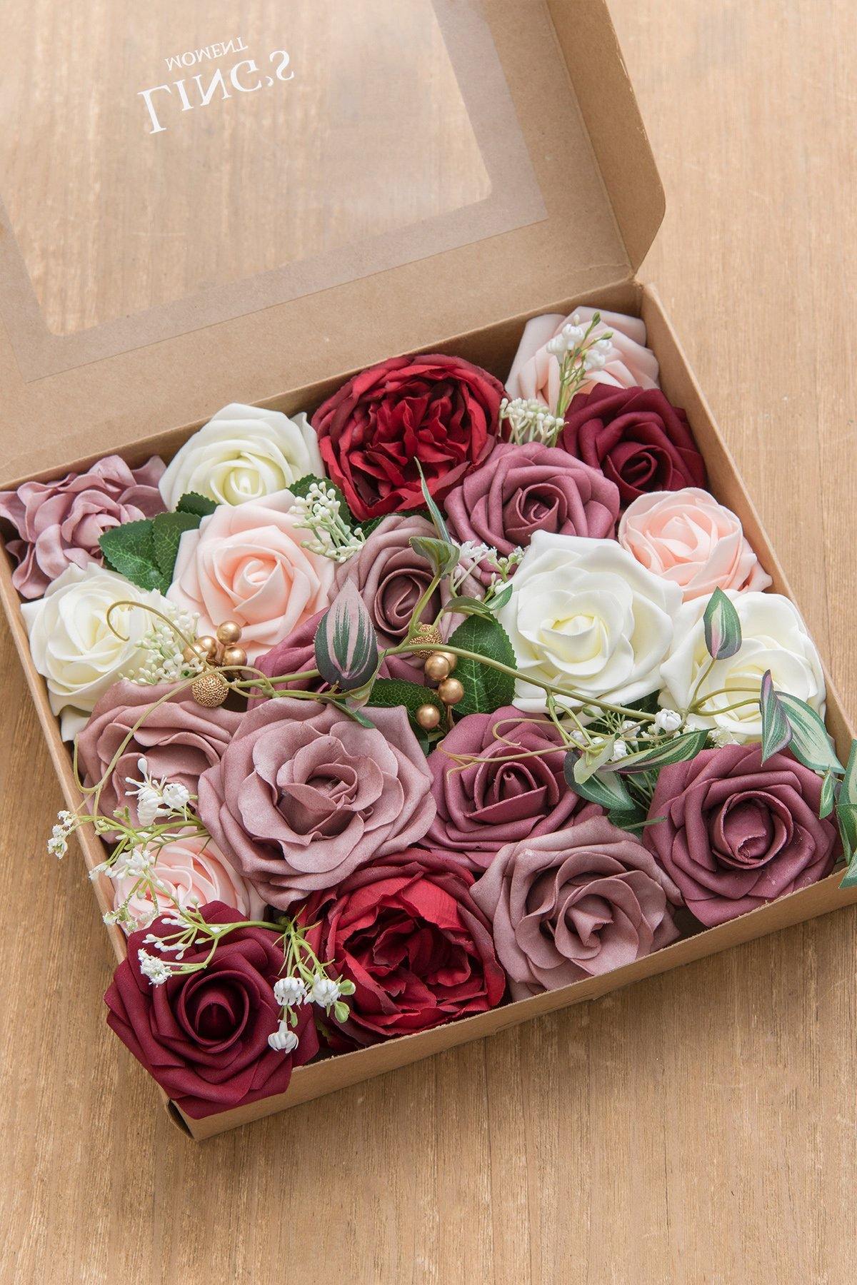 Dusty Rose & Burgundy Flowers Box Set - Mature Dusty Rose (Deluxe) - lingsDev