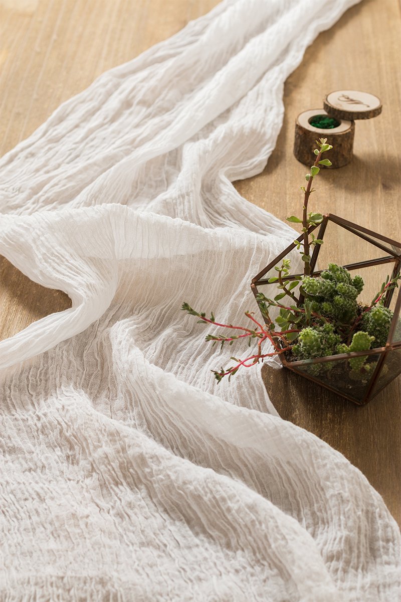 Bohemian Crinkled Ramie Cotton Blend Table Runner - Ling's moment