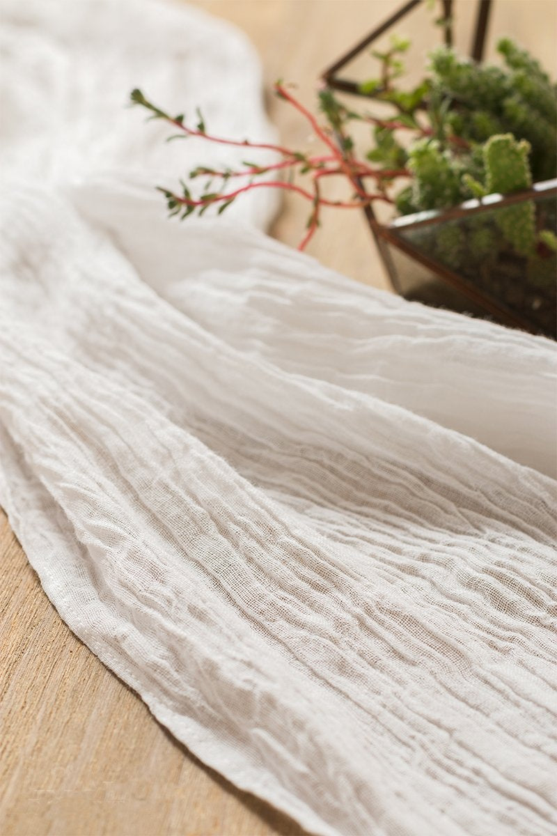 Bohemian Crinkled Ramie Cotton Blend Table Runner - Ling's moment