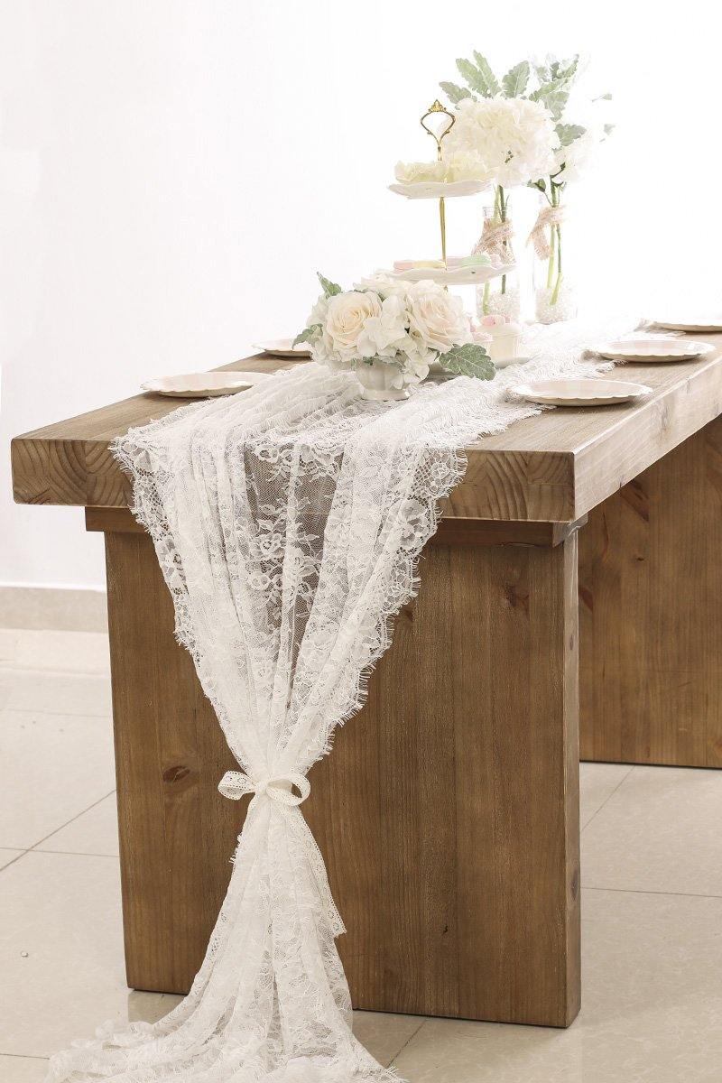Eyelash Lace Edge Table Overlay 60"w x 10FT - lingsDev