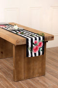 Floral Black and White Striped Table Runner - Ling's moment