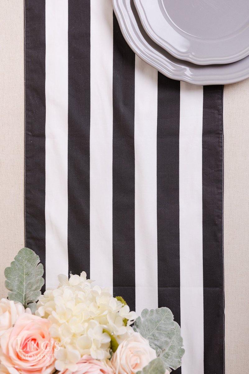 100% Cotton Black and White Striped Table Runner - Ling's moment