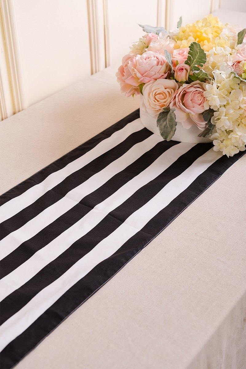 100% Cotton Black and White Striped Table Runner - Ling's moment