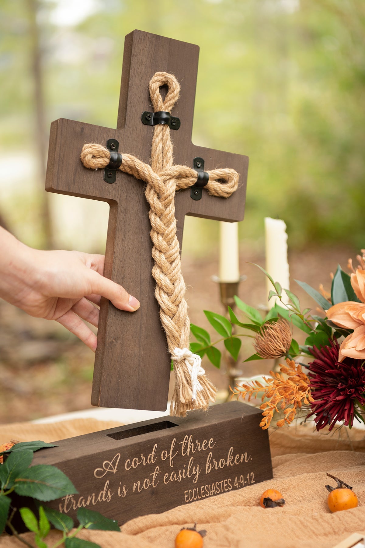 Wooden Cross Strand of Three Cords Wedding Sign - Bible Quote - Ecclesiastes 4:9-12