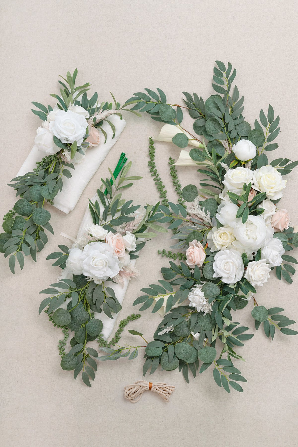 Flower Arch Décor with Lace Drape (Set of 3) - White & Sage - lingsDev