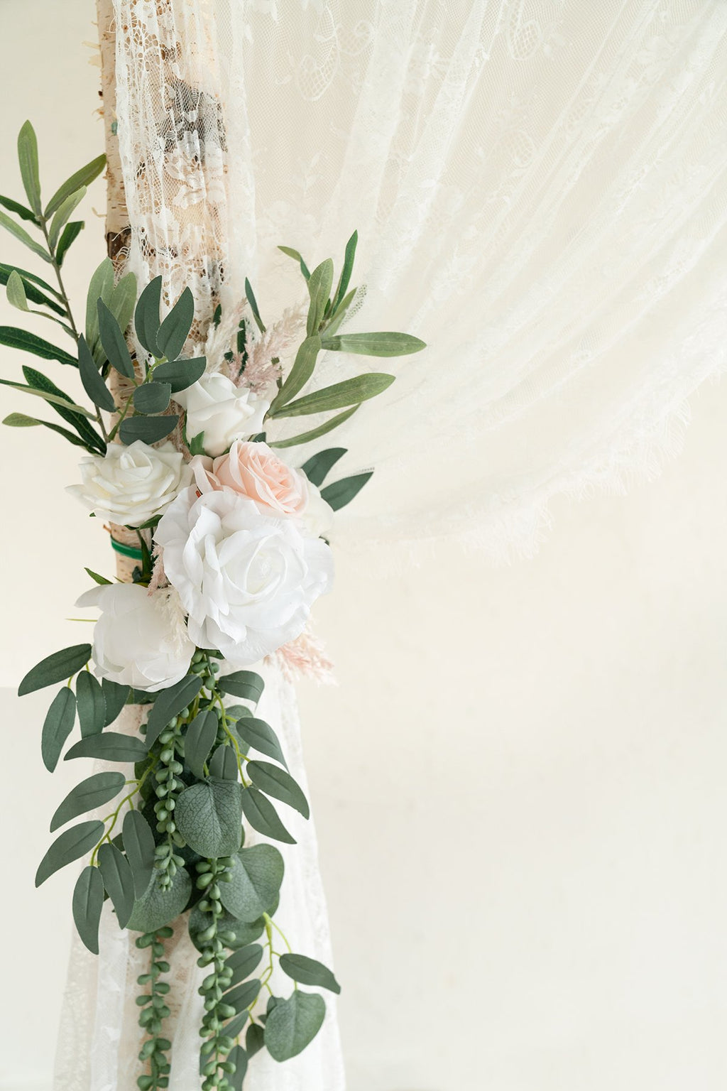 Flower Arch Décor with Lace Drape (Set of 3) - White & Sage - lingsDev