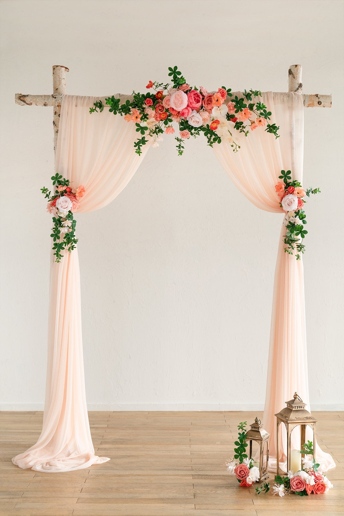 Flower Arch Décor with Lace Drape (Set of 3) - Coral - lingsDev