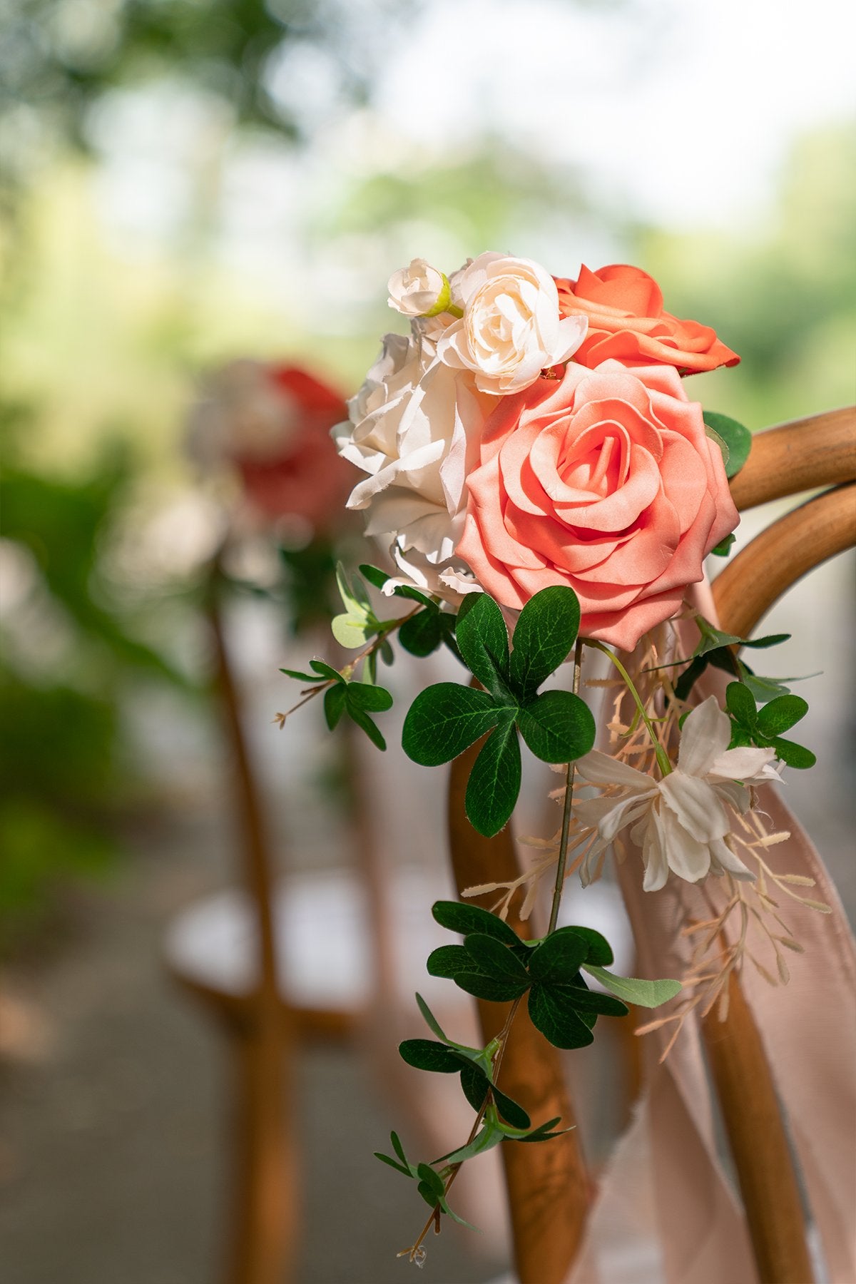 Wedding Aisle Decoration Pew Flowers (Set of 8) - Coral - lingsDev