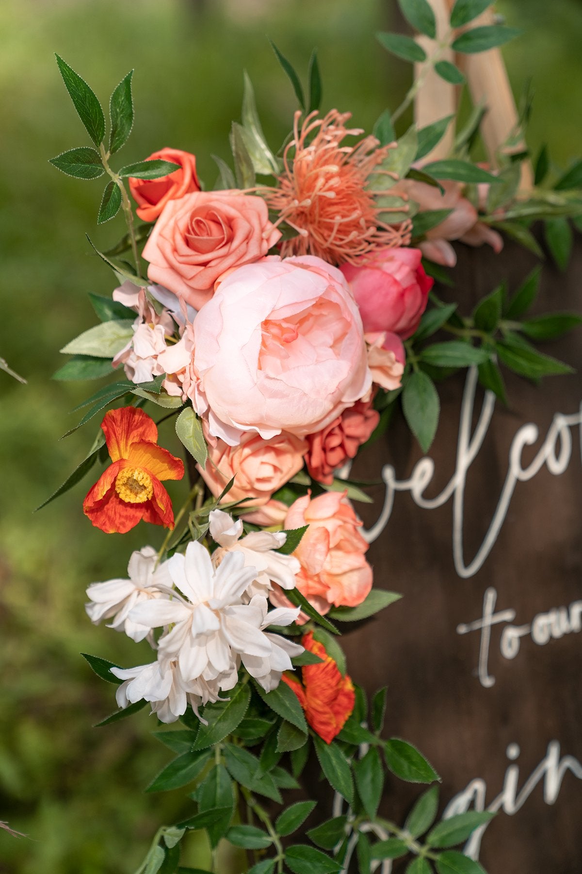 Flower Sign Décor (Set of 2) - Coral - lingsDev